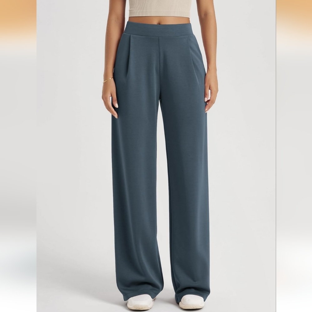 ODODOS Modal Soft Wide Leg Pants High Waist Casual Relaxed Pants +Pockets Lg EUC
